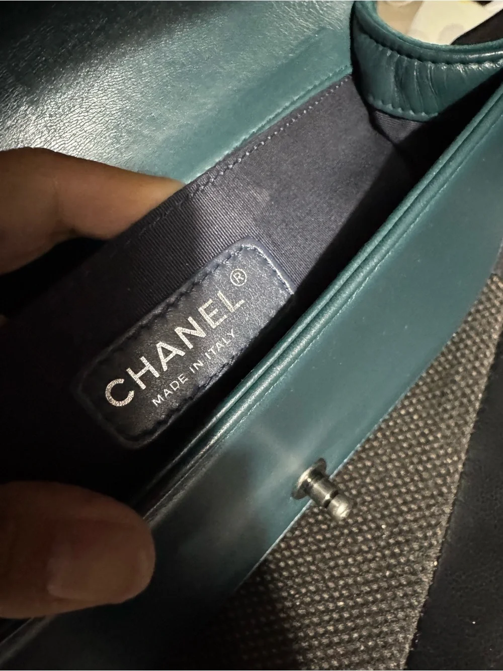 CHANEL Teal Tweed & Velvet Chain Crossbody Bag